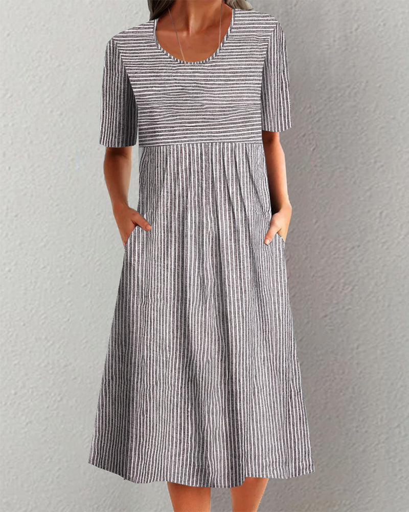 Round neck striped print dress