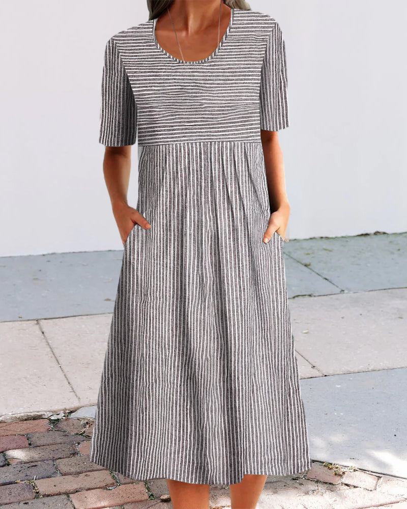 Round neck striped print dress