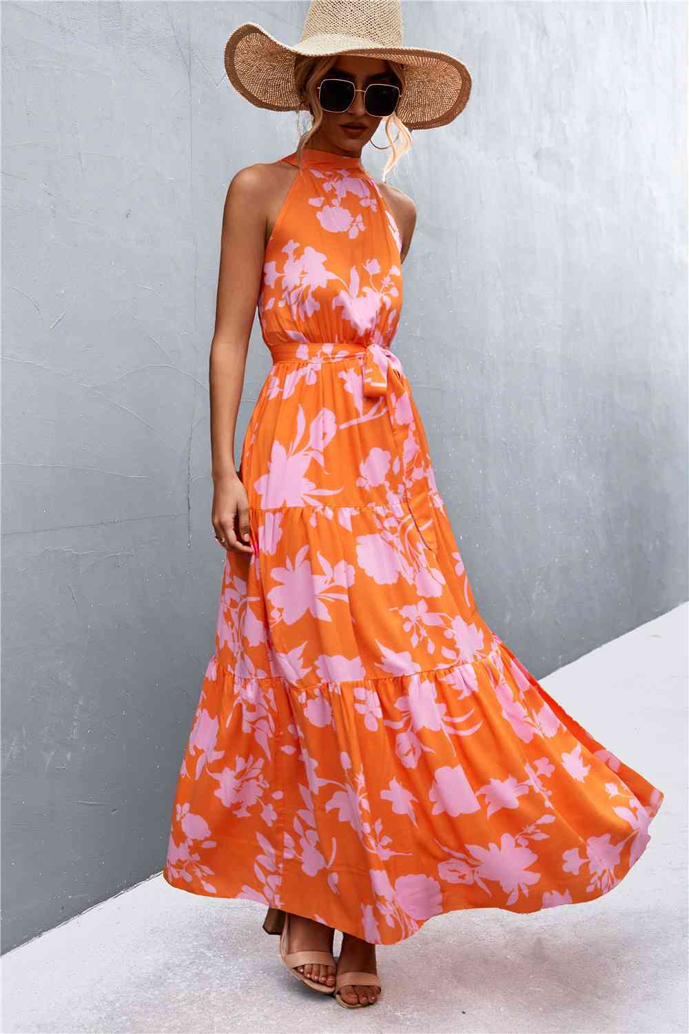 NADIA FLORAL TIE WAIST MAXI DRESS