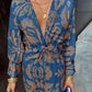 Vintage printed V-neck long-sleeve elegant dress