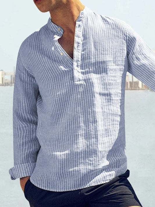 Cotton Linen Style Stripe Shirts