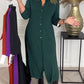 Buttoned solid color shirt dress