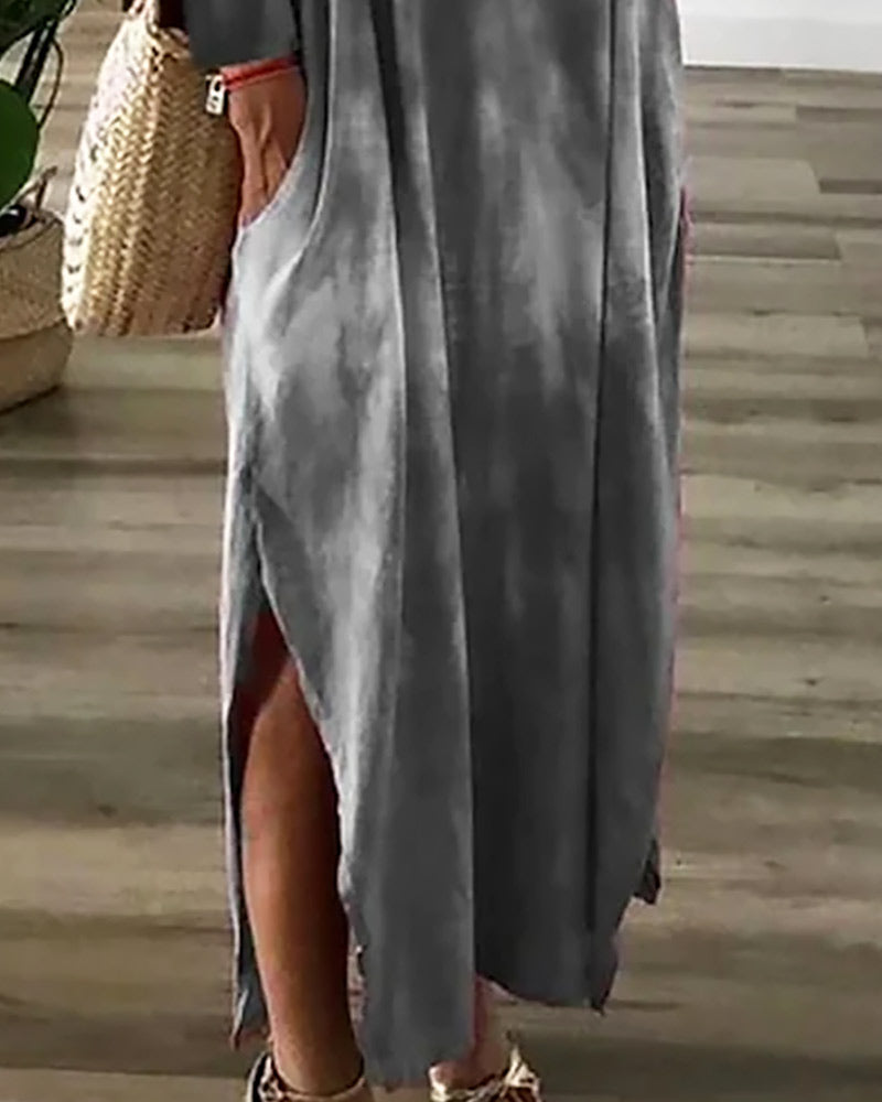 V-neck slit pocket dress