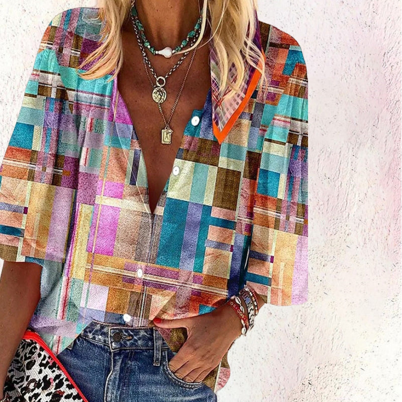 Casual Colorful Plaid Blouse