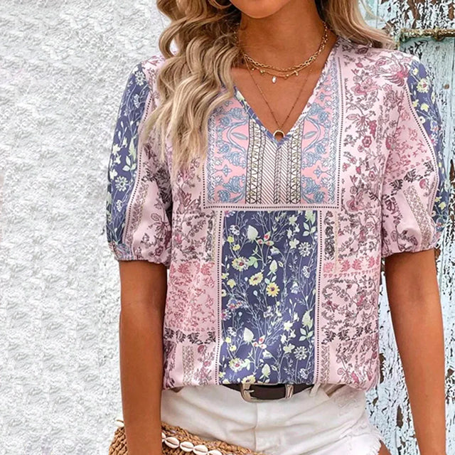 Ethnic Style Floral Blouse