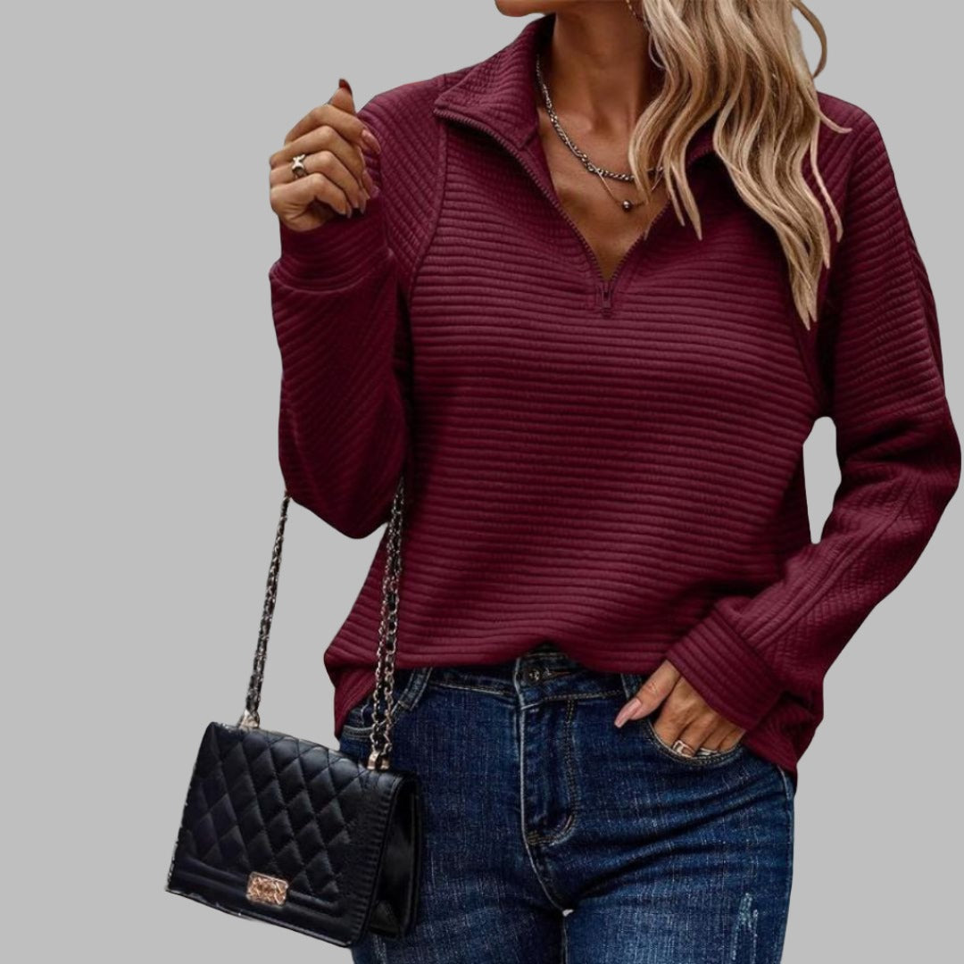 Ella | Elegant V-Neck Sweater With Zipper Neckline