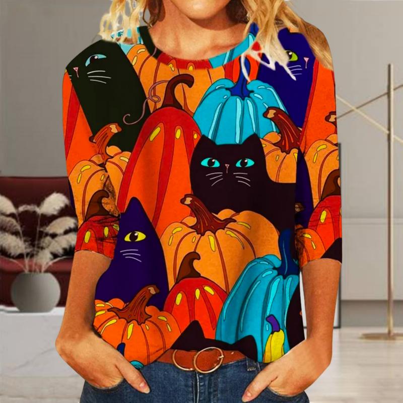 Creative Cat Print Halloween T-Shirt