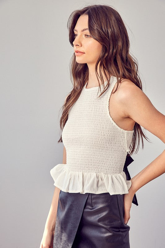 MILA SMOCKED CRISS CROSS BACK TOP