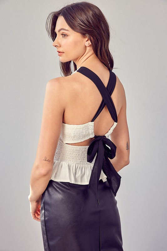 MILA SMOCKED CRISS CROSS BACK TOP