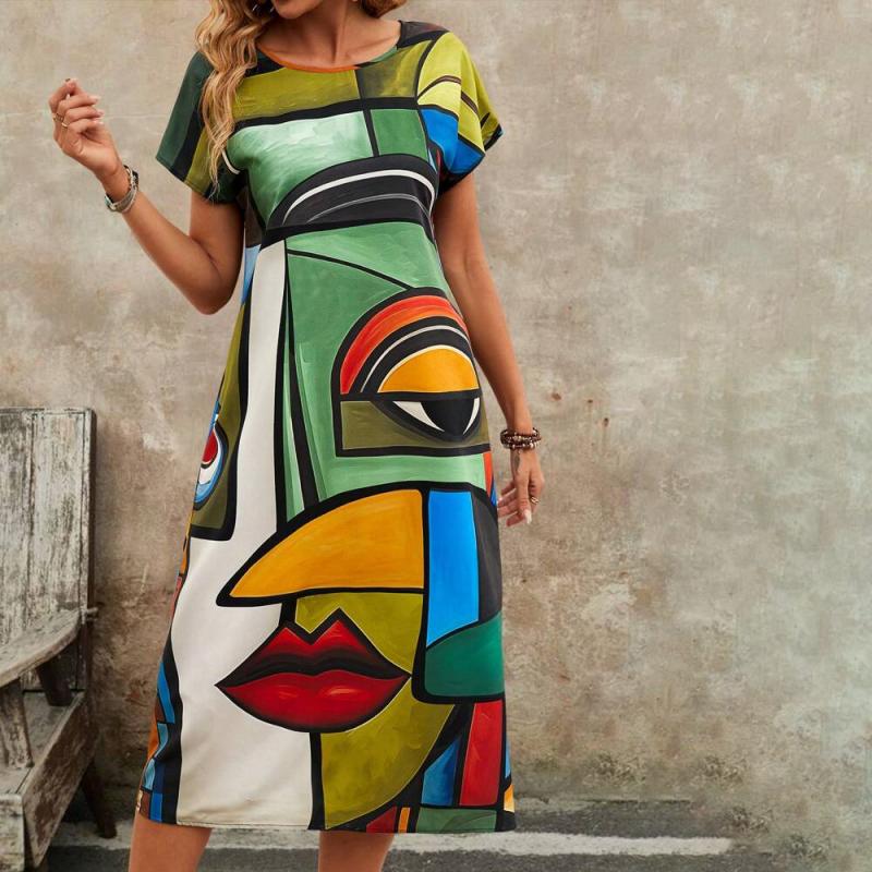 Abstract Print Casual Dress