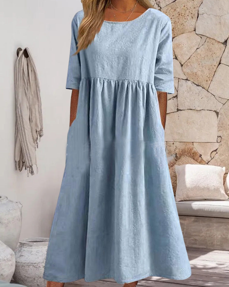 Cotton linen solid color dress