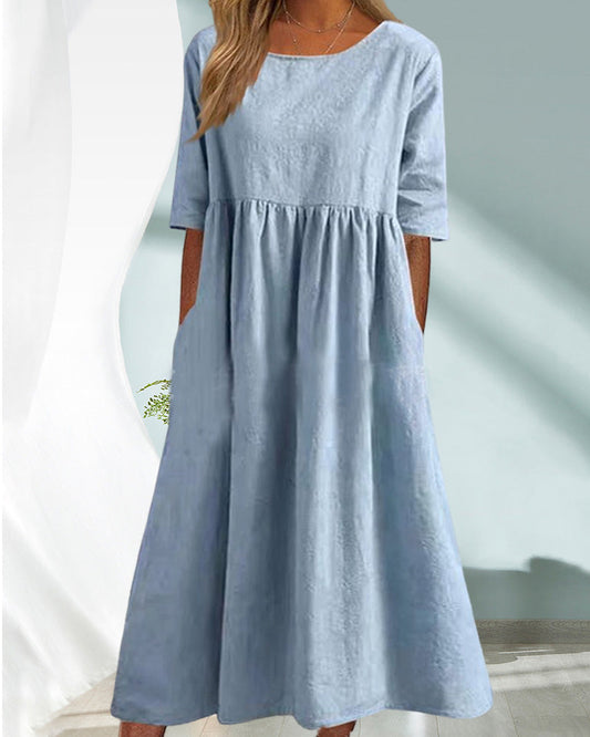 Cotton linen solid color dress