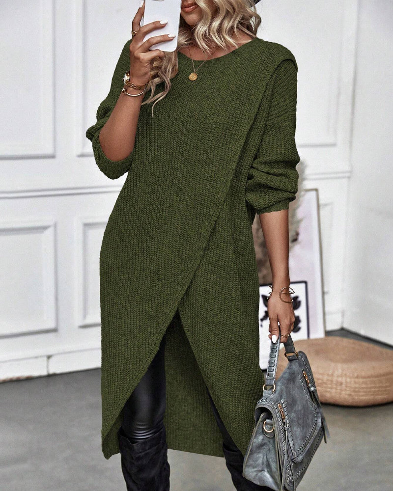 Irregular hem solid color sweater dress