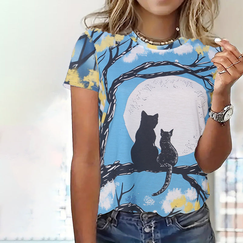 Casual Cat Print T-Shirt