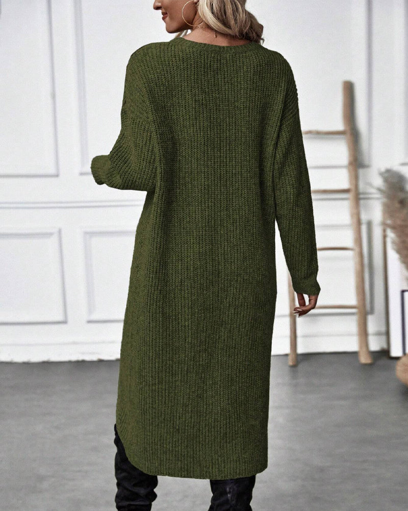 Irregular hem solid color sweater dress