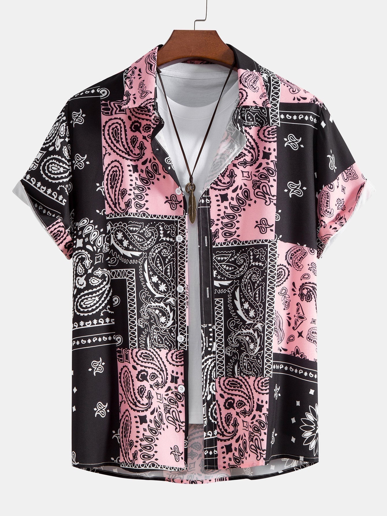 Shirt with Paisley Print and Buttons, Random Pattern Design, and Shorts