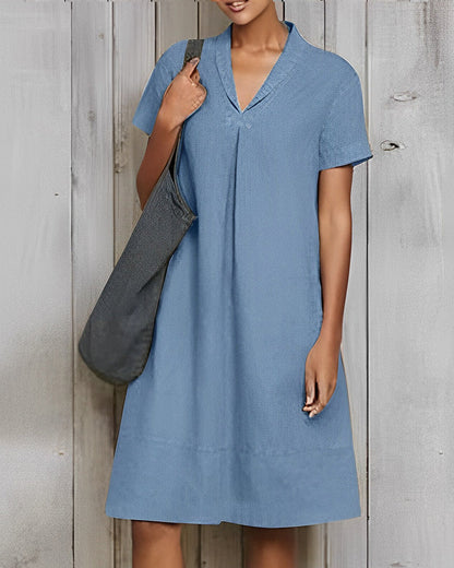 Cotton and linen solid color loose dress