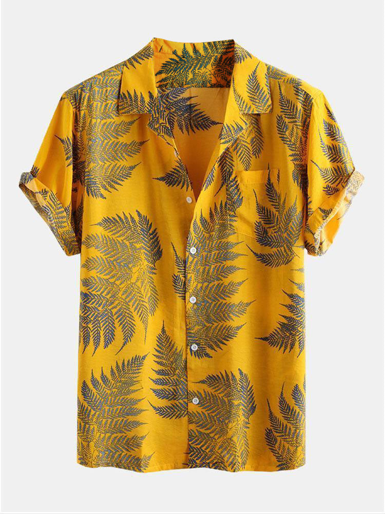 Shirts and Swim Shorts with Tropical Plant Print