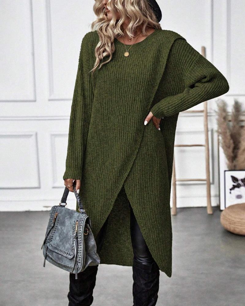 Irregular hem solid color sweater dress