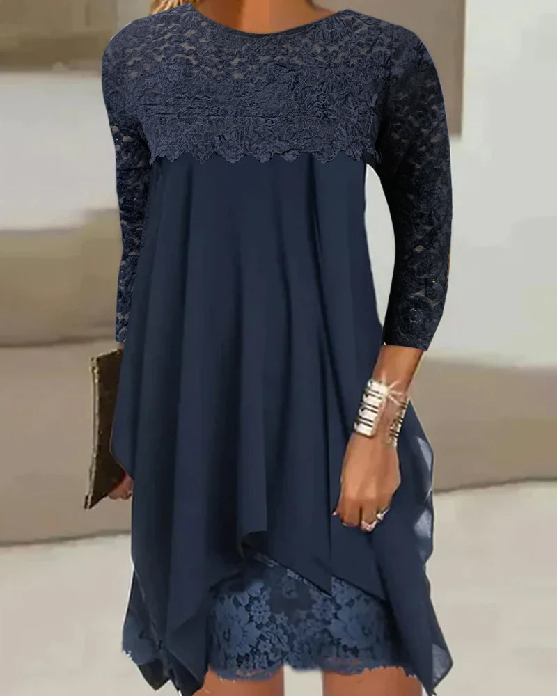 Romantic lace crew neck midi dress