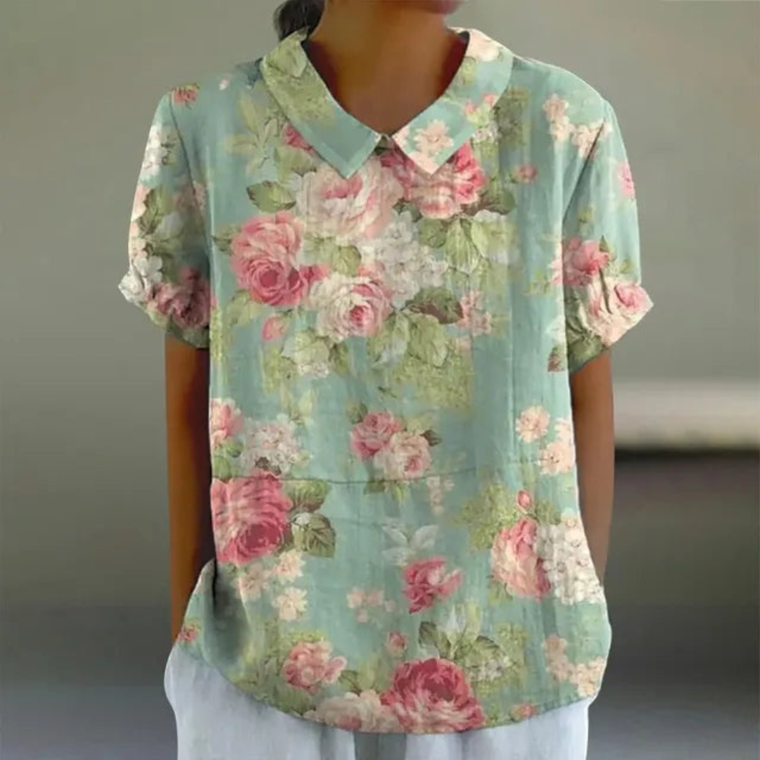 Melinda | Floral Cotton-linen Blouse