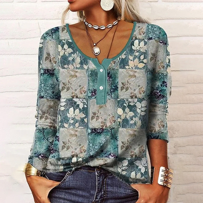 Vintage Leaf Print Blouse