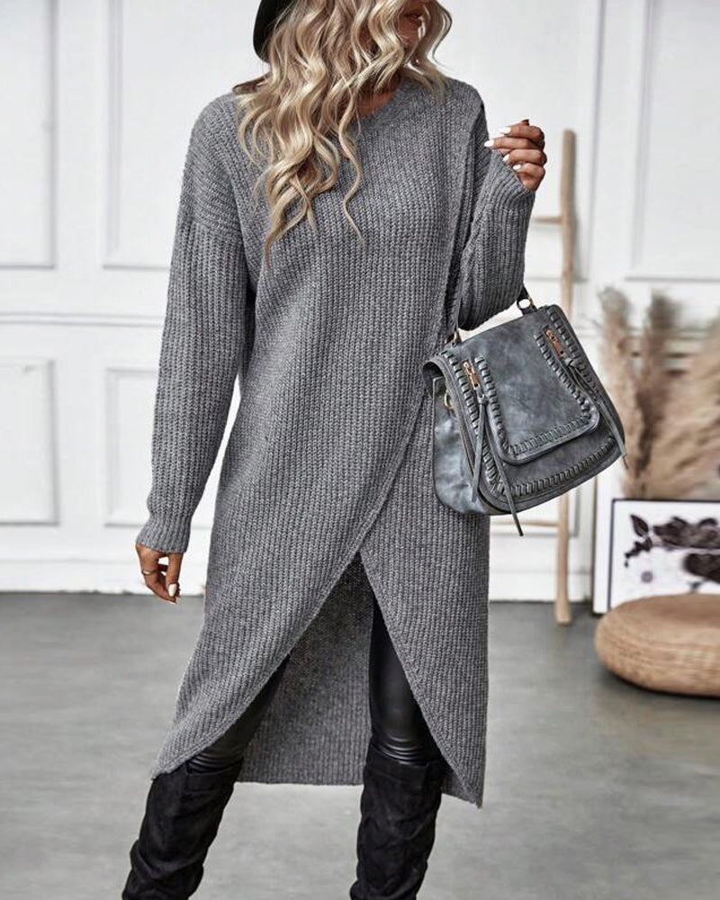 Irregular hem solid color sweater dress