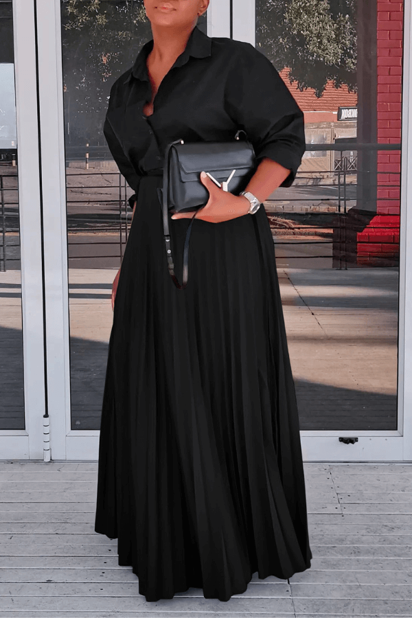 Fashion High Waist Maxi Pleated Skirt