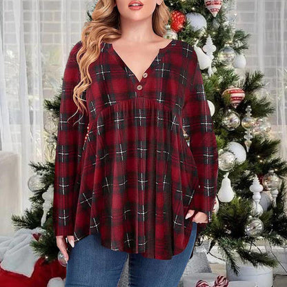 Irregular Plaid Print Blouse