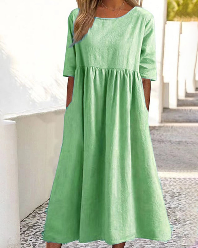 Cotton linen solid color dress