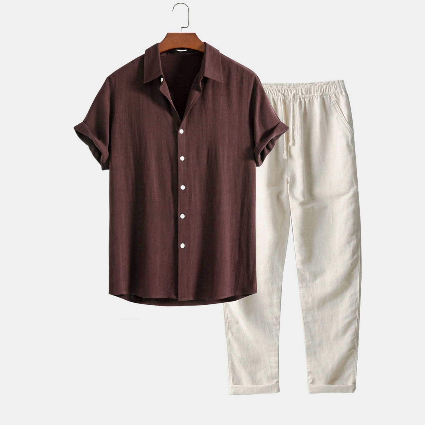 Shirt with Linen-Rayon Blend Button and Straight-Leg Linen Pants