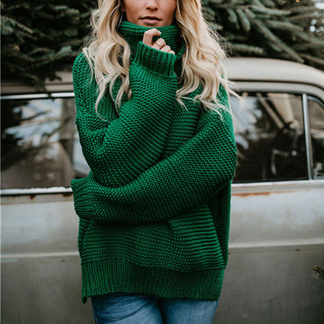 Solid Color Turtleneck Sweater