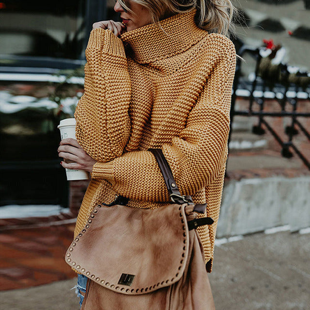 Solid Color Turtleneck Sweater