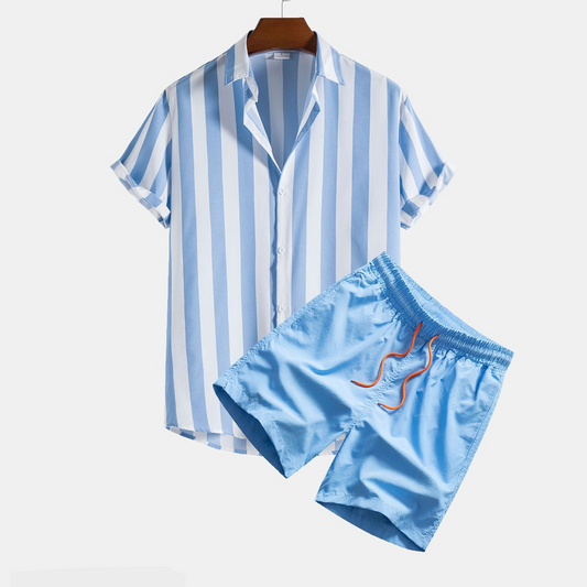 Shirts and Swim Shorts with Wide Stripe Print