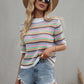 SAYLOR STRIPPED HALF SLEEVE KNIT TOP