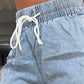 DRAWSTRING HIGH WAIST DENIM SHORTS