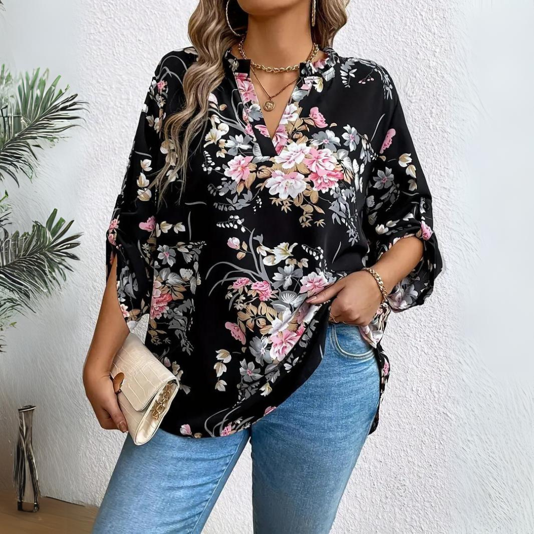 Mariah - Flattering Chiffon Floral Blouse