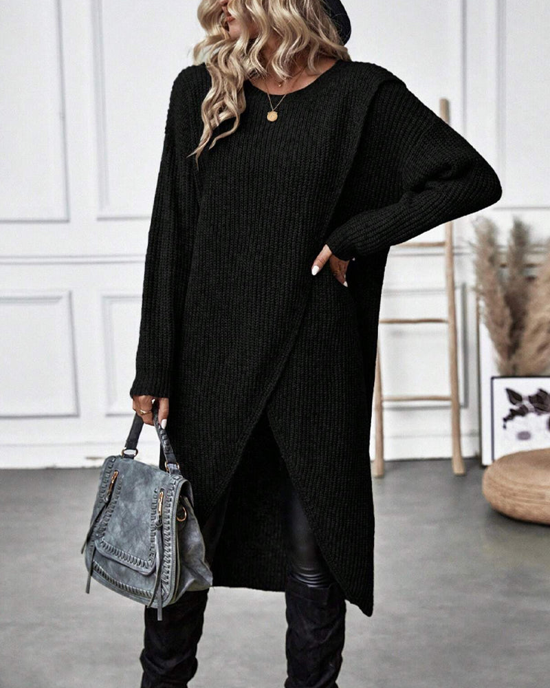 Irregular hem solid color sweater dress