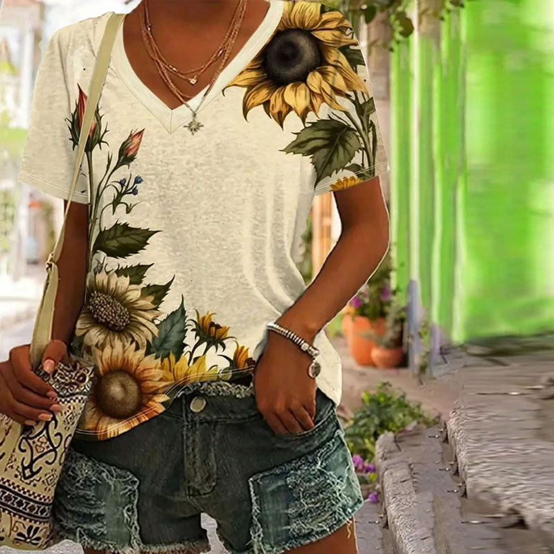 Casual Sunflower Print T-Shirt