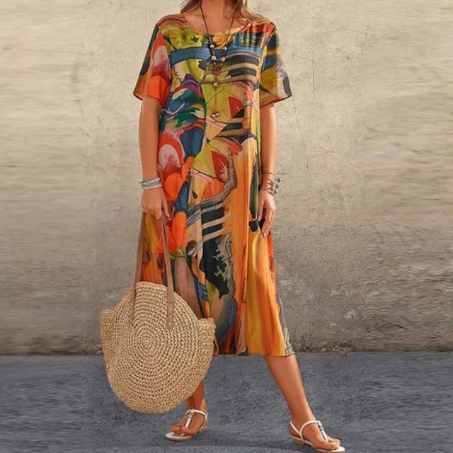 Jodilyn | Comfortable Tunic Dress with Tropical Print