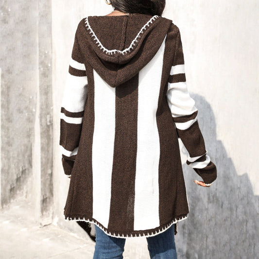 Casual Striped Hooded Cardigan