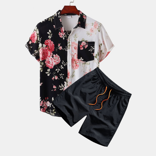 Two-Tone Floral Shirt and Button-Down Shorts