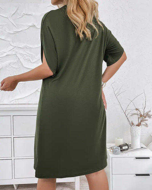 Maya - V-Neck Ruched Cotton Linen Dress