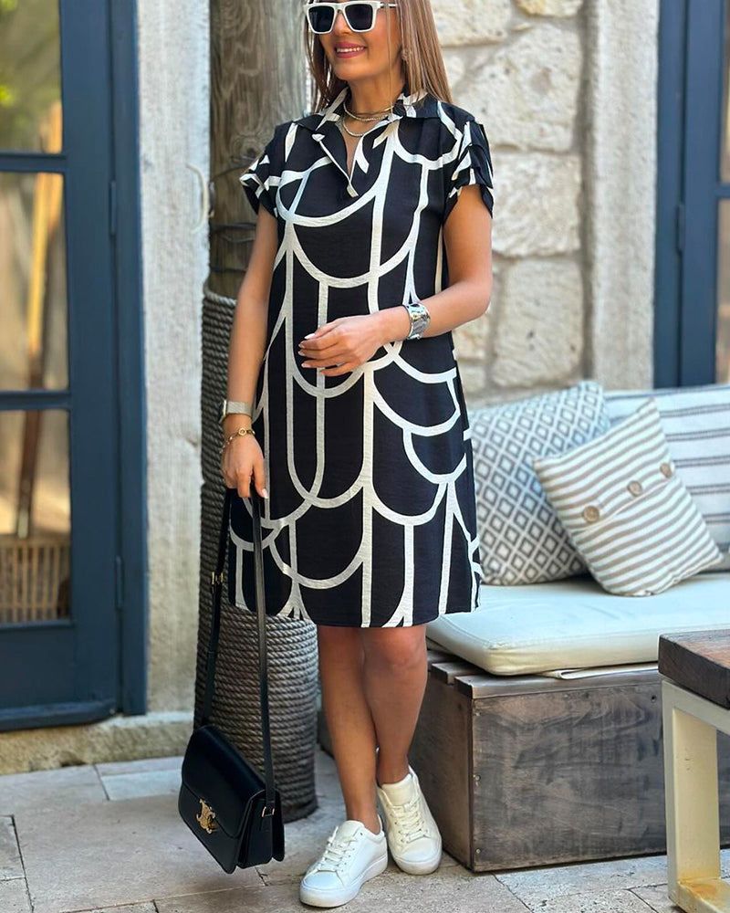 LURE - Midi dress with lapel line and short sleeves