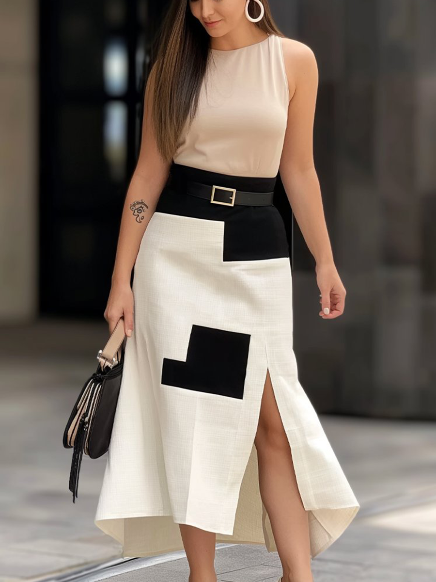 Elegant Sleeveless Color Block Dress