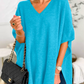 ERICA - V Neck Loose Fit Solid Poncho Sweater