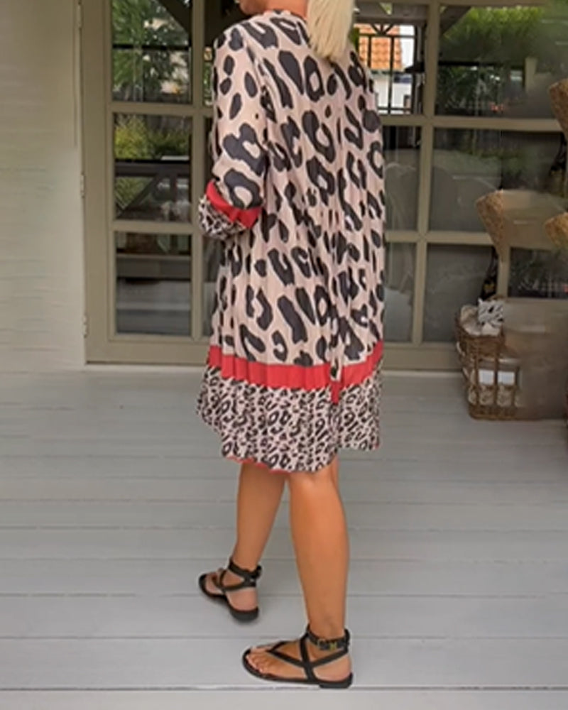 Leopard Print Color Block Dress