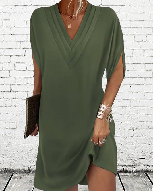 Slit sleeve solid color elegant dress