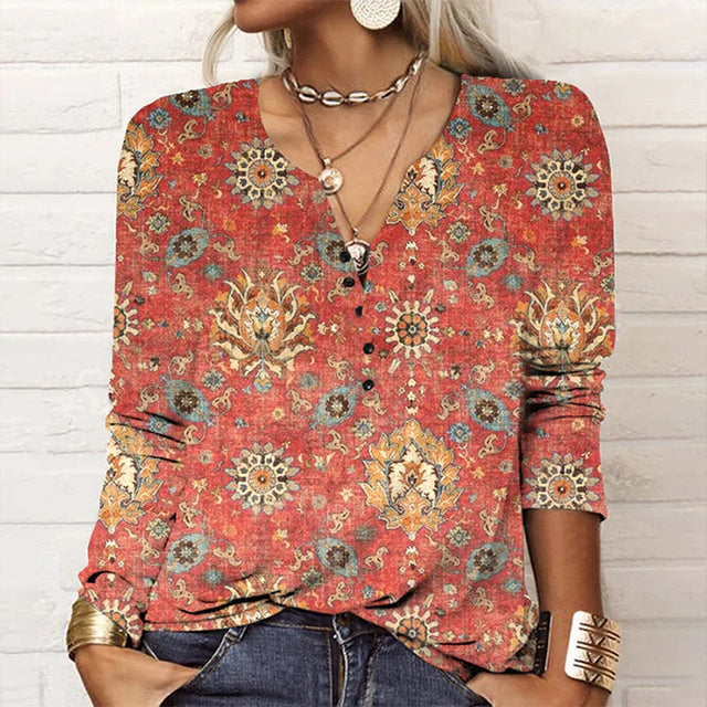 Vintage Ethnic Style Printed Blouse