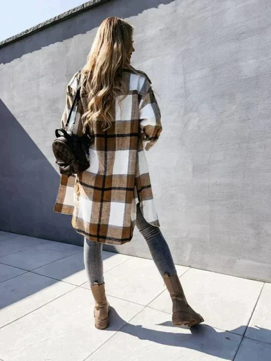 Cara - Fashionable Slim-Fit Checked Coat